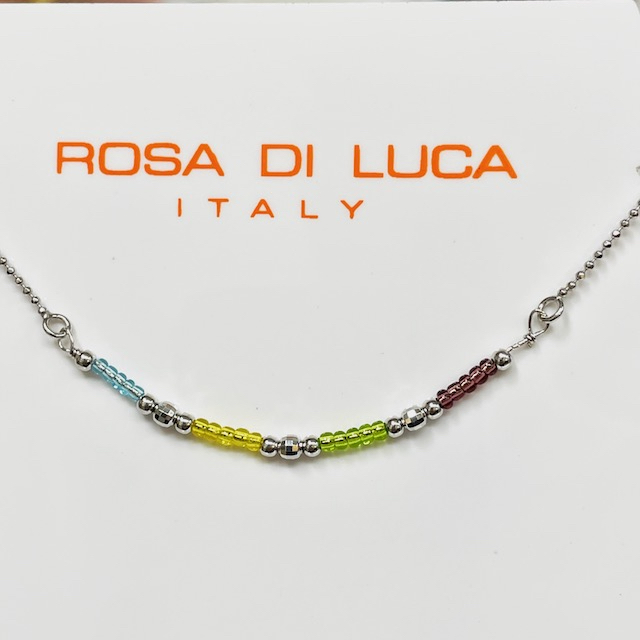 Rosa di Luca Enkelbandje, zilver met kleur steentjes (23 tot 26cm) - 21085 Rosa di Luca Enkelbandje, zilver met kleur steentjes (23 tot 26cm) - 21085