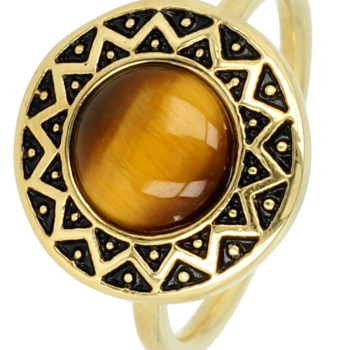 My Bendel Ring, edelstaal verguld. Met echte Tijgeroog edelsteen (maat 16). - 21119