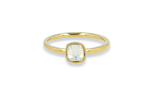 My Bendel Ring, edelstaal 14 krt verguld. Met quartz steen. Wit (maat 16). - 21132