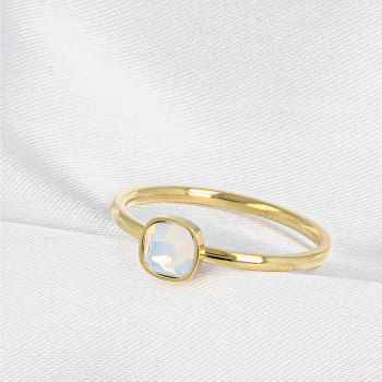 My Bendel Ring, edelstaal verguld. Met quartz steen. Wit (maat 16). - 21132