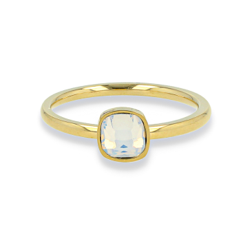 My Bendel Ring, edelstaal verguld. Met quartz steen. Wit (maat 18). - 21134