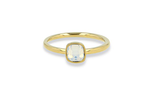My Bendel Ring, edelstaal 14 krt verguld. Met quartz steen. Wit (maat 18). - 21134