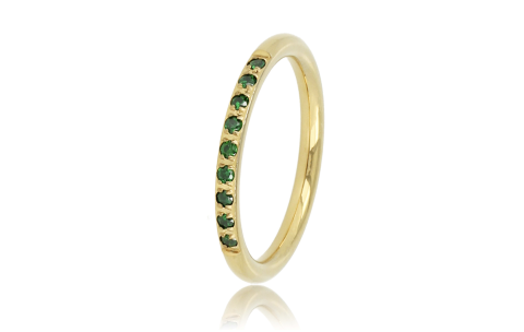 My Bendel Ring, edelstaal 14 krt verguld. Met zirkonia, Groen  (maat 17). - 21221