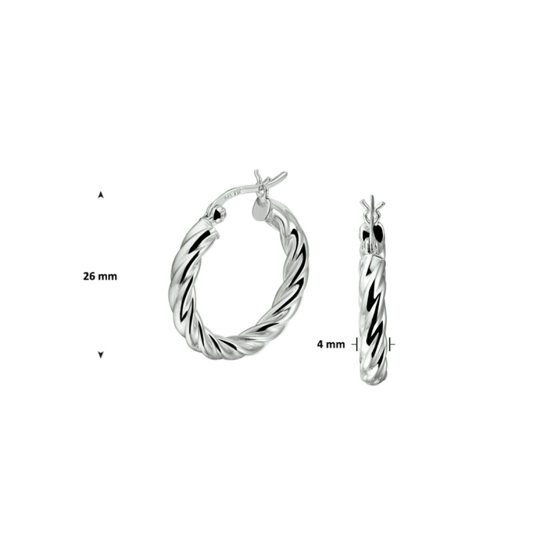 Creolen, zilver gerhodineerd getorst (26x4mm.) - 17439