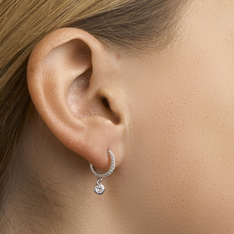 Oorringen, zilver gerhodineerd met zirkonia (11,5mm.) - 21274