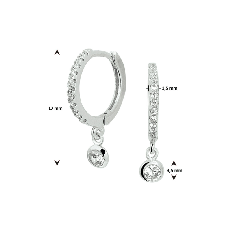 Oorringen, zilver gerhodineerd met zirkonia (11,5mm.) - 21274