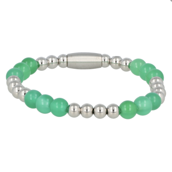 My Bendel Armband, Elastische Edelstalen Kralenarmband met groene Agaat (19cm). - 21417 My Bendel Armband, Elastische Edelstalen Kralenarmband met groene Agaat (19cm). - 21417