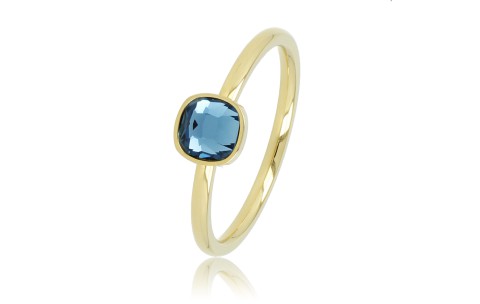 My Bendel Ring, edelstaal 14 krt verguld met blauwe glassteen - 21324