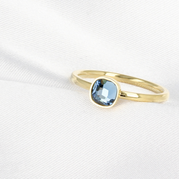 My Bendel Ring, edelstaal verguld met blauwe glassteen - 21324