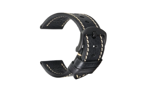 High quality Top Grain Leather Watch strap. Genuine Italian calf leatherskin watch strap. The lining and the topside are made of the same high quality leather. The watch strap has no padding and is extremely flexible. Fitted with a stainless steel, PVD bl