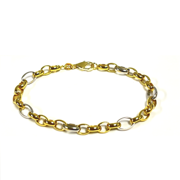 Fjory Armband, 14krt.bicolour goud met massief zilveren kern anker fantasie 6mm. (lente:19cm.) - 21707