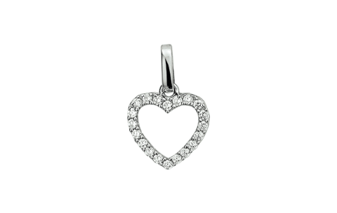 Hanger, zilver hart met zirkonia (13mm.) - 17622