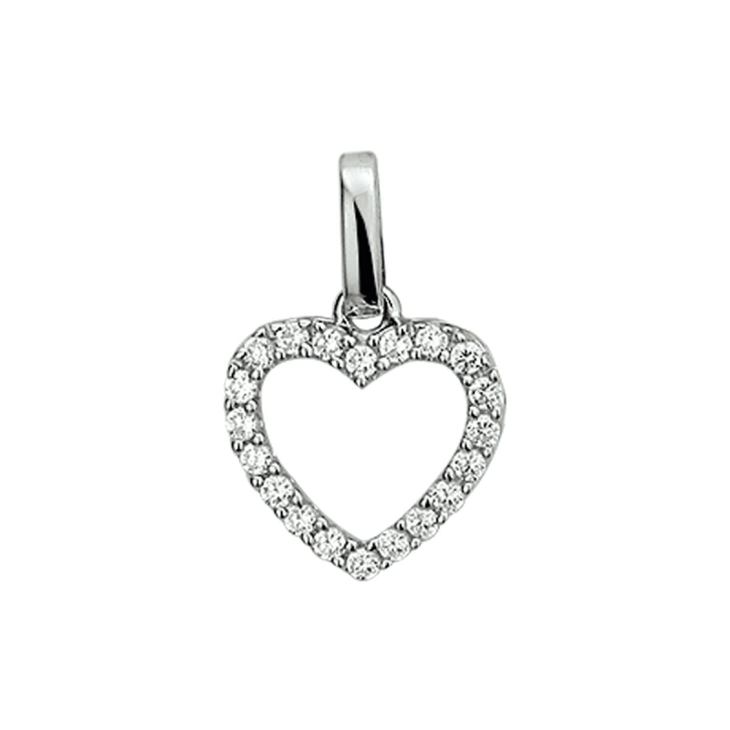 Hanger, zilver hart met zirkonia (13mm.) - 17622