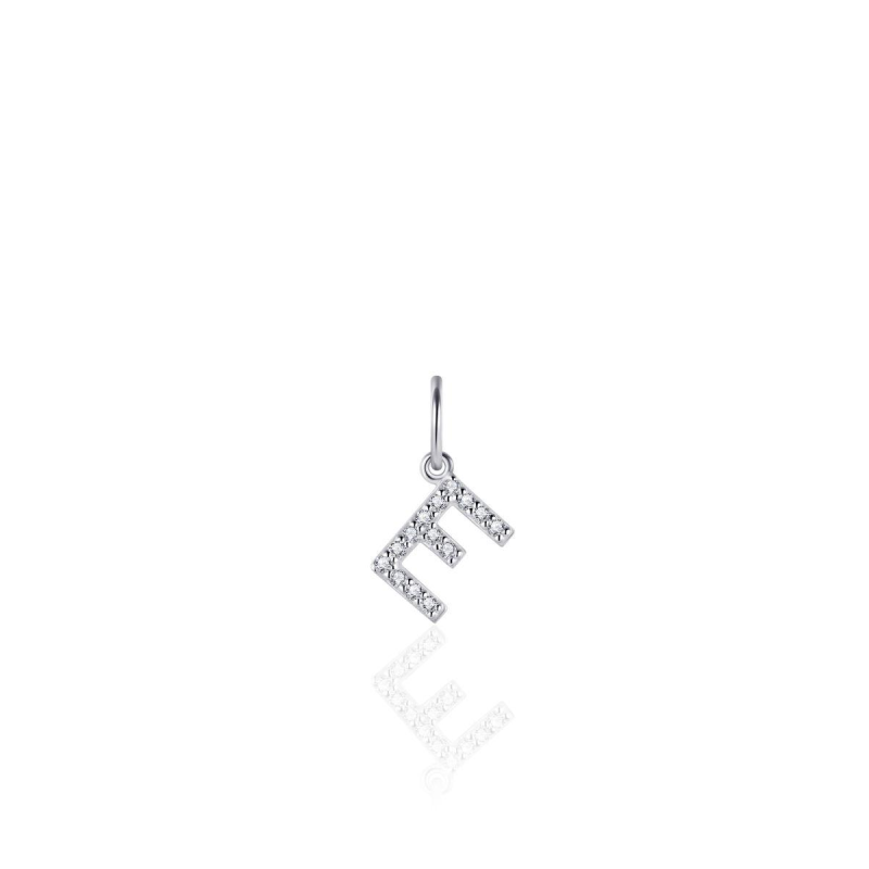 Hanger, zilver met zirconia letter E - 21773