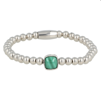 My Bendel Armband, Elastische Edelstalen armband met Malachiet bedel (17cm). - 21465 My Bendel Armband, Elastische Edelstalen armband met Malachiet bedel (17cm). - 21465