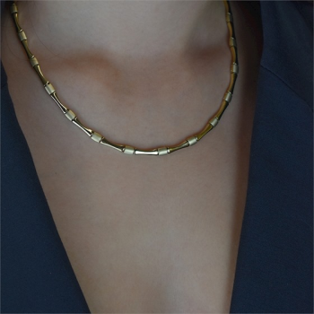 Boccia Collier, titanium/verguldr model 08045-03 (lengte 45cm.) - 21624