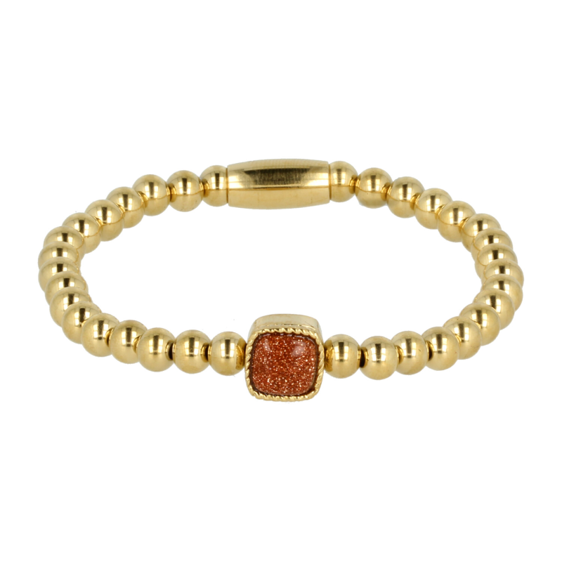 My Bendel Armband, Elastische Kralenarmband met Gold Sand Stone Edelsteen (Medium). - 21898