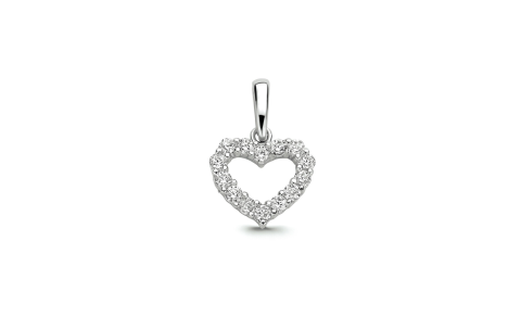 HC Hanger, 14krt.witgoud hart met zirconia (9x8mm.) - 21904