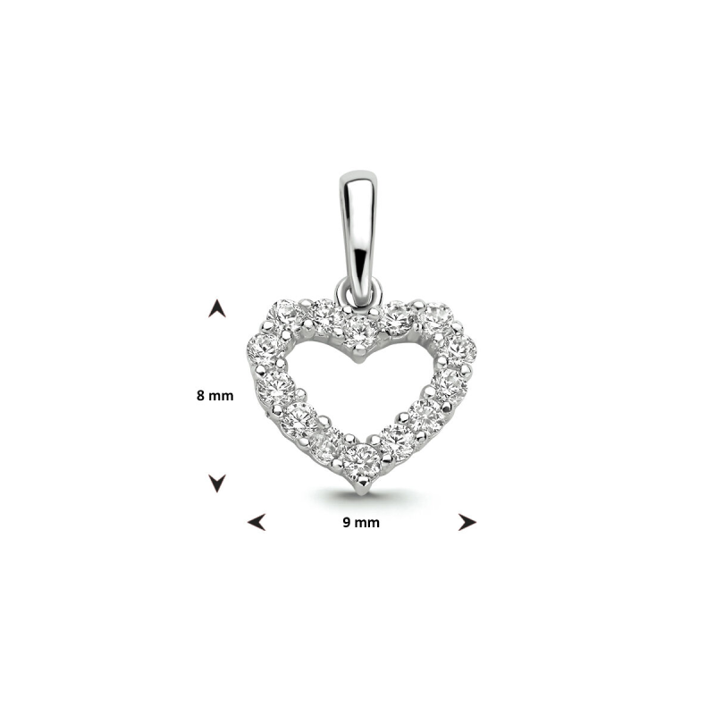 Hanger, 14krt.witgoud hart met zirconia (9x8mm.) - 21904
