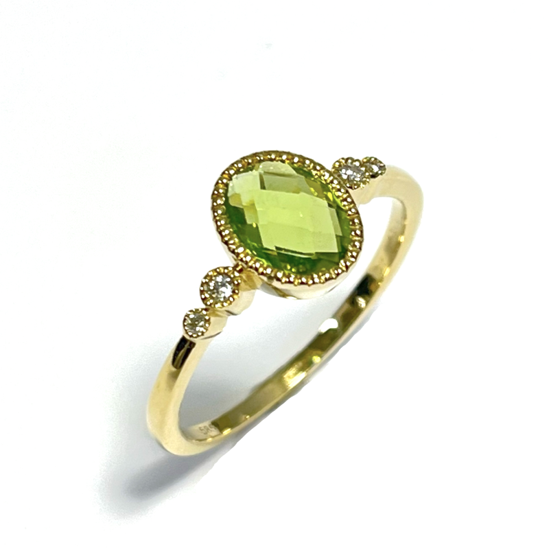 Eclat Ring, 14krt.goud met 0,03ct.diamant en Peridot (maat 18) - 22171 Eclat Ring, 14krt.goud met 0,03ct.diamant en Peridot (maat 18) - 22171