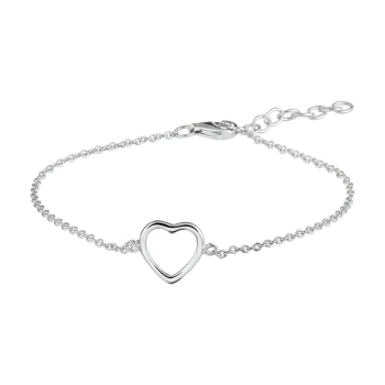 Armband, zilver gerhodineerd met hart (13-16cm) - 17879