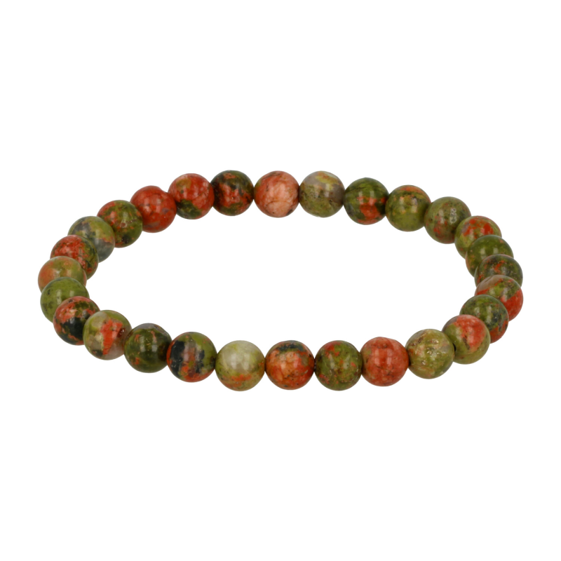 My Bendel Armband, Elastische armband met 6,5mm Unakite kralen (17cm). - 21916