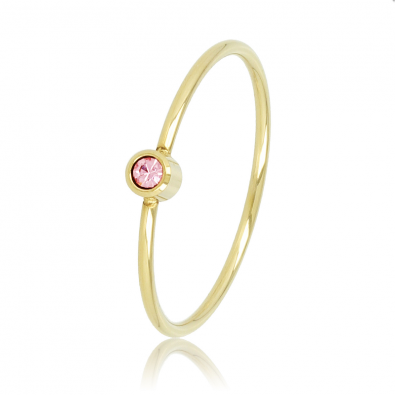 My Bendel Ring, staal verguld. Met Roze zirkonia steen (maat 16) - 22014