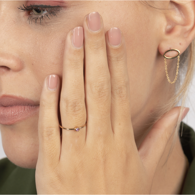My Bendel Ring, staal verguld. Met Roze zirkonia steen (maat 16) - 22014