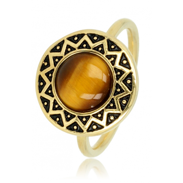 My Bendel Ring, edelstaal verguld. Met echte Tijgeroog edelsteen (maat 19). - 22017 My Bendel Ring, edelstaal verguld. Met echte Tijgeroog edelsteen (maat 19). - 22017