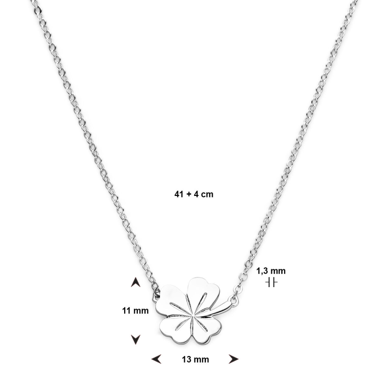 Collier, zilver gerhodineerd  met klaver (lengte: 40-45cm.) - 22073