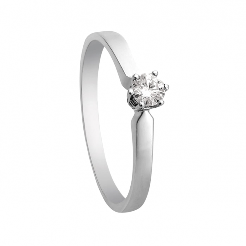 Eclat Solitairring, 14krt.witgoud met diamant: 0,15ct. (maat 18) - 22179