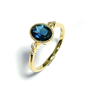 Eclat Ring, 14krt.goud met 0,03ct.diamant en London Blue Topaas (maat 17,5) - 22180