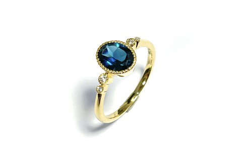 Eclat Ring, 14krt.goud met 0,03ct.diamant en London Blue Topaas (maat 17,5) - 22180