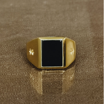 TAJ AMSTERDAM Goldplated  Herenring Adofo met ONYX (mt19,5) - " Krijger" > staat symbool voor kracht - 22222
