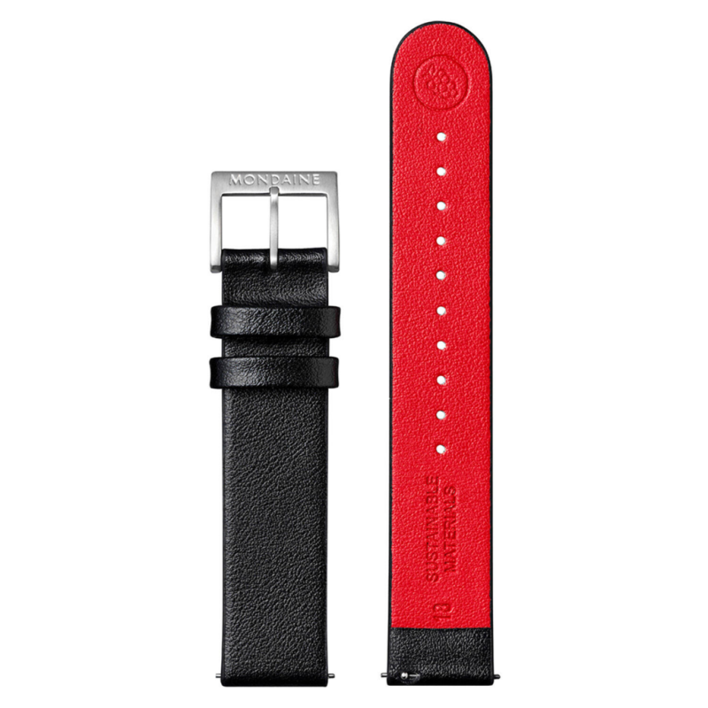 Mondaine Horlogeband, 20mm Zwart L=195mm Rode binnenkant - 22276