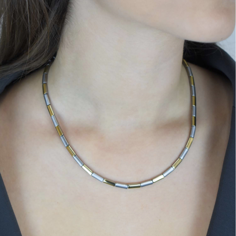 Boccia Collier, Titanium/bicolour Model 0866-02 (breedte schakel 3,5mm.) - 22295 Boccia Collier, Titanium/bicolour Model 0866-02 (breedte schakel 3,5mm.) - 22295
