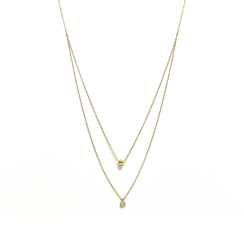 Collier, 14krt.goud tweedelig balletje/rondje zirconia (lengte: 41-44cm.) - 22328