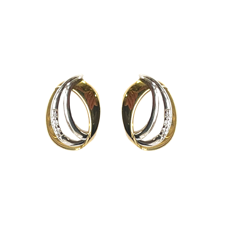Oorknoppen, 14krt.bicolour goud met Zirkonia (lengte: 12mm.) - 22343 Oorknoppen, 14krt.bicolour goud met Zirkonia (lengte: 12mm.) - 22343