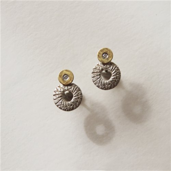 AUDAR Oorknoppen, model 1758D zilver met 18 krt.goud met diamant totaal 0,02ct. - 22366