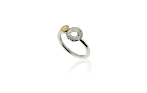 AUDAR Ring, model 1758D zilver/18 krt.goud met 0,01ct.diamant  (maat54) - 22367