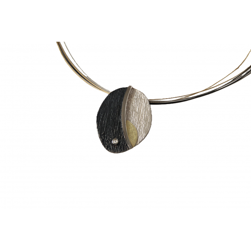 AUDAR Collier met hanger, model 1952 zilver met 18 krt.goud (lengte:43cm.) - 22375 AUDAR Collier met hanger, model 1952 zilver met 18 krt.goud (lengte:43cm.) - 22375