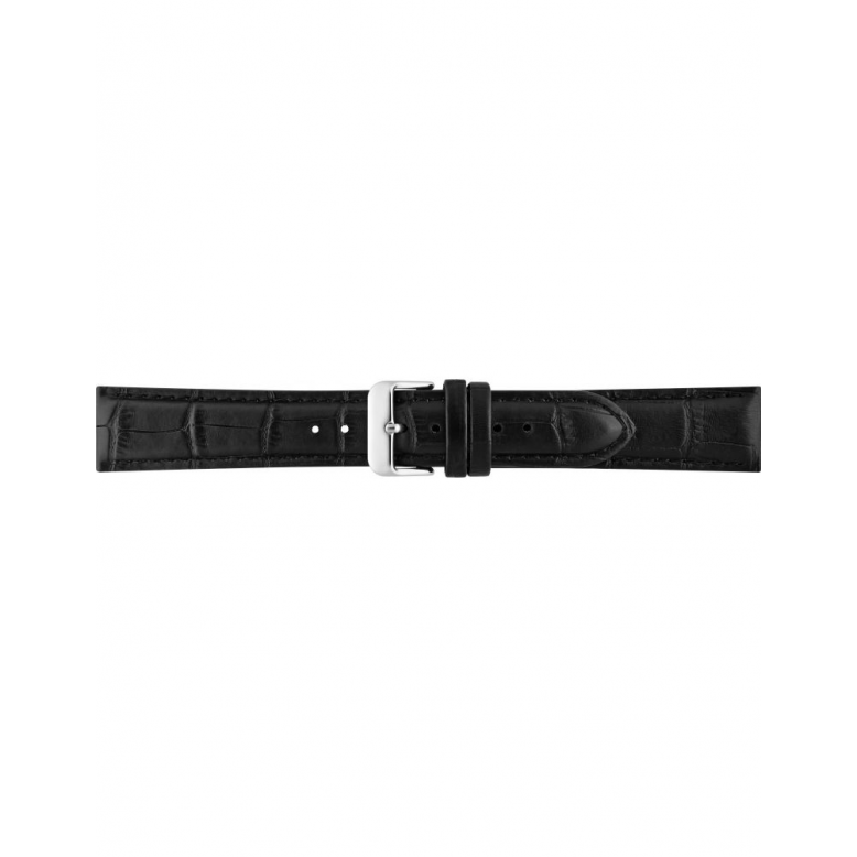 Horlogeband 22mm Zwart, Kroko print - 22414