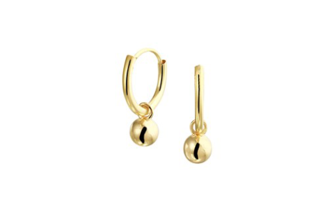 HC Oorringen mer hangers, 14krt.goud (oorringen: 11x1,3mm. - balletjes:4mm.) - 18307