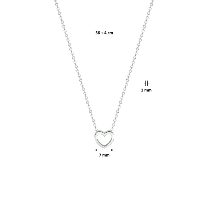 Collier, zilver gerhodineerd met hart (36-40cm.) - 18588