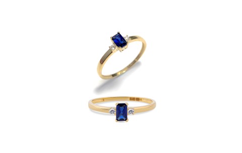 Swing Jewels Ring, 14krt goud met zirkonia >blauw:5x3,5mm. (maat 56) - 19033