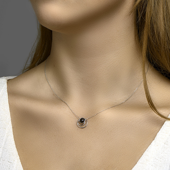 Hanger, zilver gerhodineerd met onyx (13mm.) - 19472