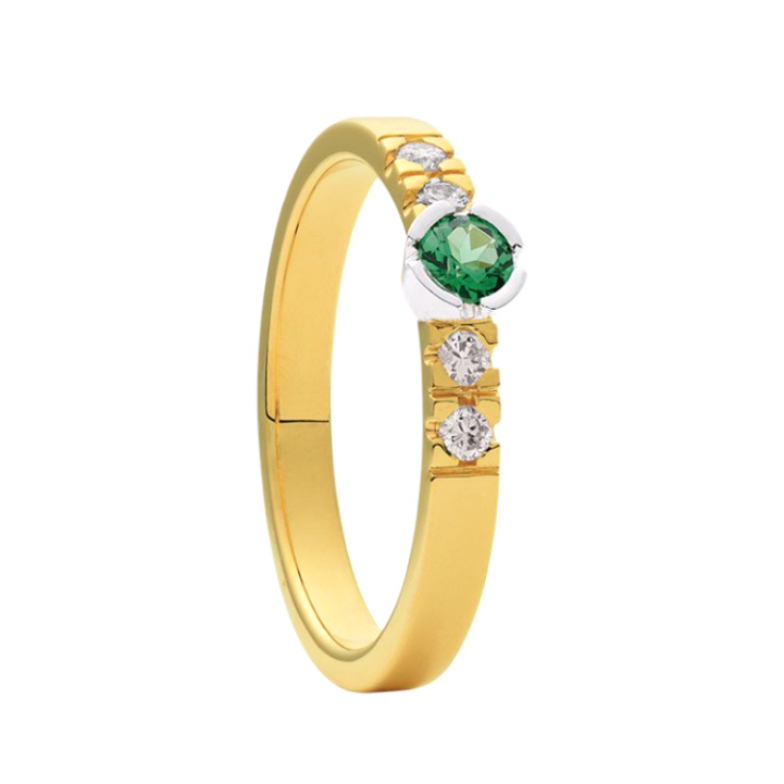 Eclat Ring, 14krt.goud met diamant (totaal: 0,06ct.) en tsavoriet 2,7mm. (maat 16) - 19500 Eclat Ring, 14krt.goud met diamant (totaal: 0,06ct.) en tsavoriet 2,7mm. (maat 16) - 19500