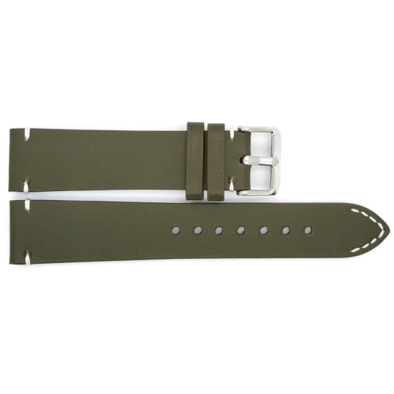 Horlogeband, 20 mm - Groen - 3 mm dik - met Stiksel - echt Kalfsleer - 19627 Horlogeband, 20 mm - Groen - 3 mm dik - met Stiksel - echt Kalfsleer - 19627