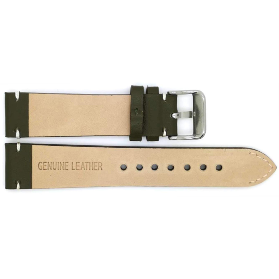 Horlogeband, 20 mm - Groen - 3 mm dik - met Stiksel - echt Kalfsleer - 19627 Horlogeband, 20 mm - Groen - 3 mm dik - met Stiksel - echt Kalfsleer - 19627