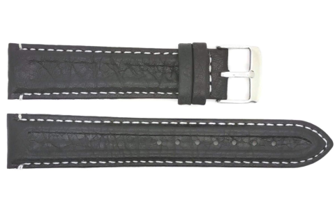 HC Horlogeband, 18mm - D.Bruin - Gevuld - met witte Stiksel - echt Buffelleer - 19590